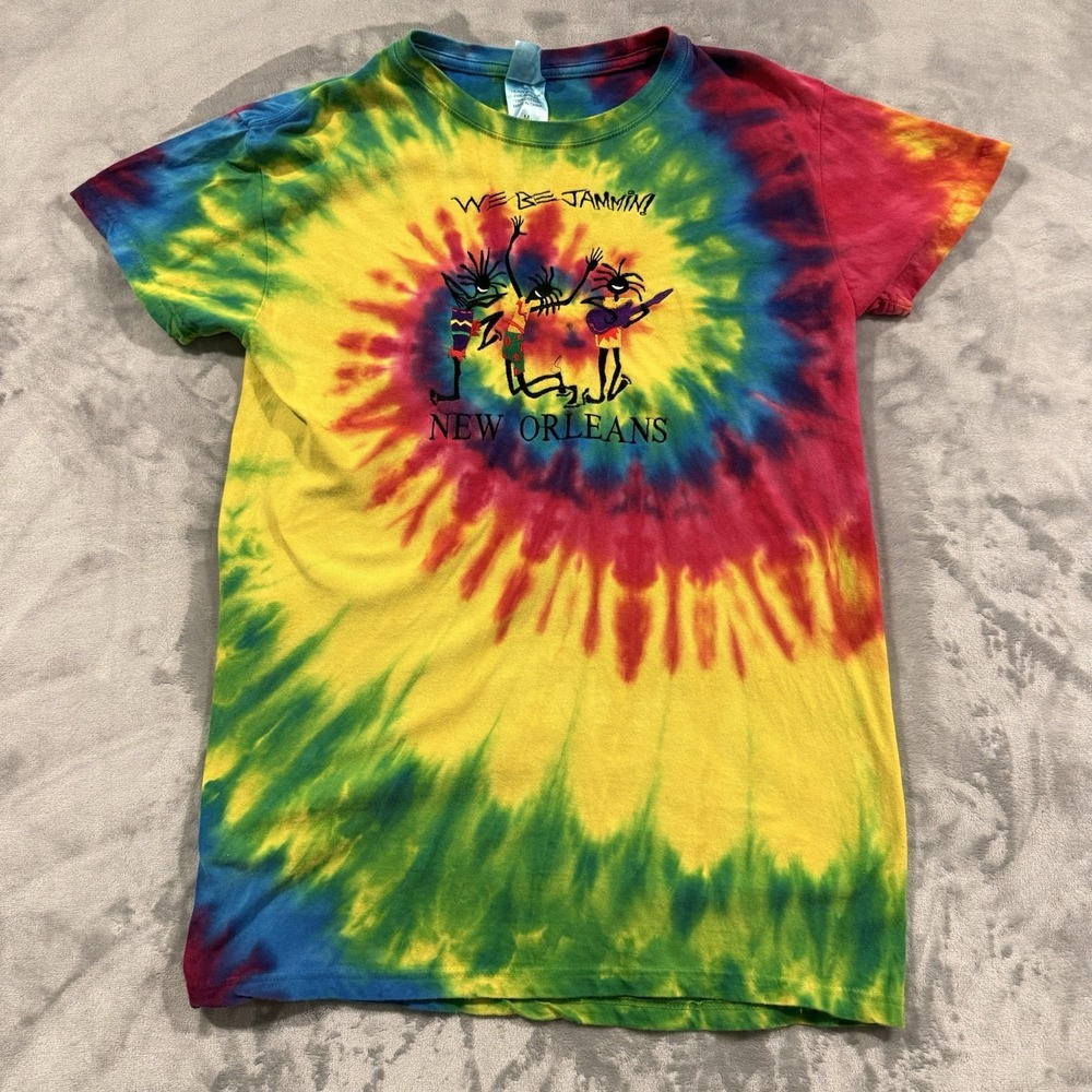 New Orleans Tye Dye T-Shirt We Be Jammin Embroidered Men's Medium Mardi Gras
